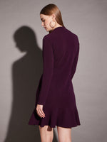 High neck mini dress with frill at bottom in Purple Color