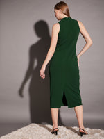 Sleeveless high neck bodycon midi dress in Green Color