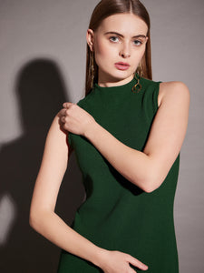 Sleeveless high neck bodycon midi dress in Green Color