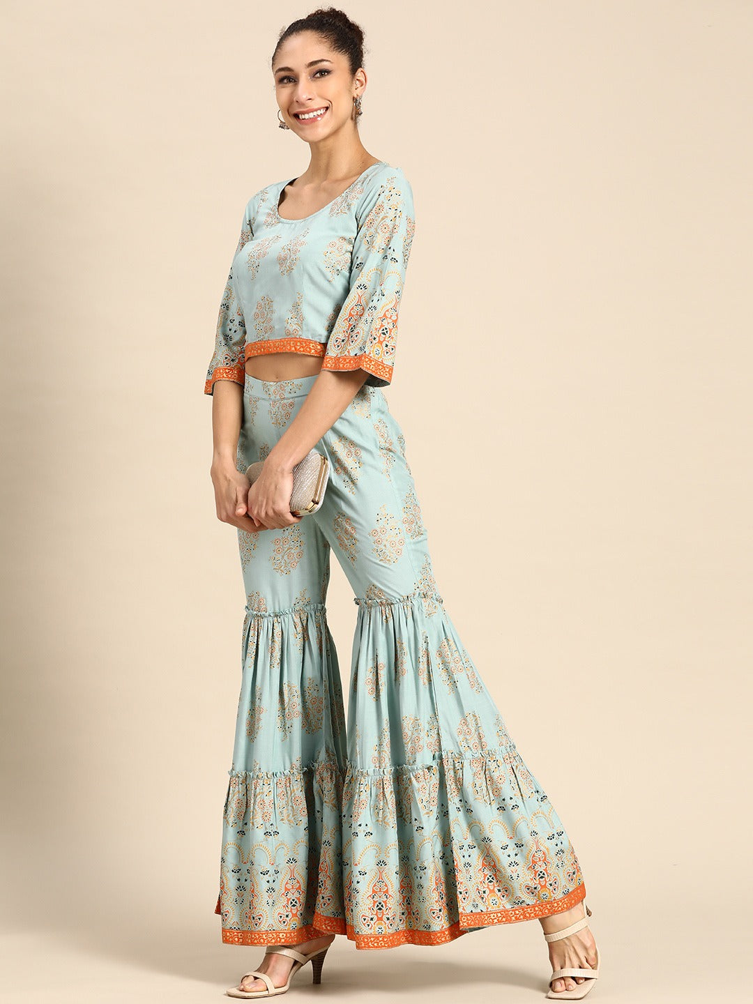 Buy Blue Dupion Sweetheart Neck Embroidered Crop Top With Sharara Pant For  Women by Masumi Mewawalla Online at Aza Fashions.