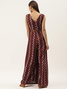 Front borders with kalidar pants printed jumpsuit in maroon