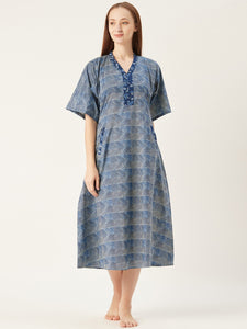 Kaftan Dress in Blue Print