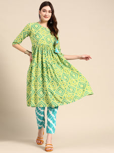 Anghrakha style Kurta with palazzo in Lime Green