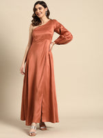 One shoulder Over lap Maxi Dress in Rust
