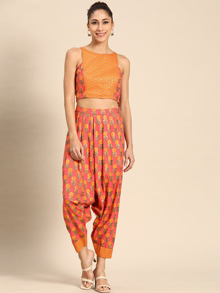 Buy Curvy Lane Leaf Printed Crop Top With Dhoti Skirt & Shrug - Co Ords for  Women 26801706 | Myntra