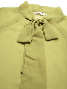 Tie up collar shirt blouse in Olive Green