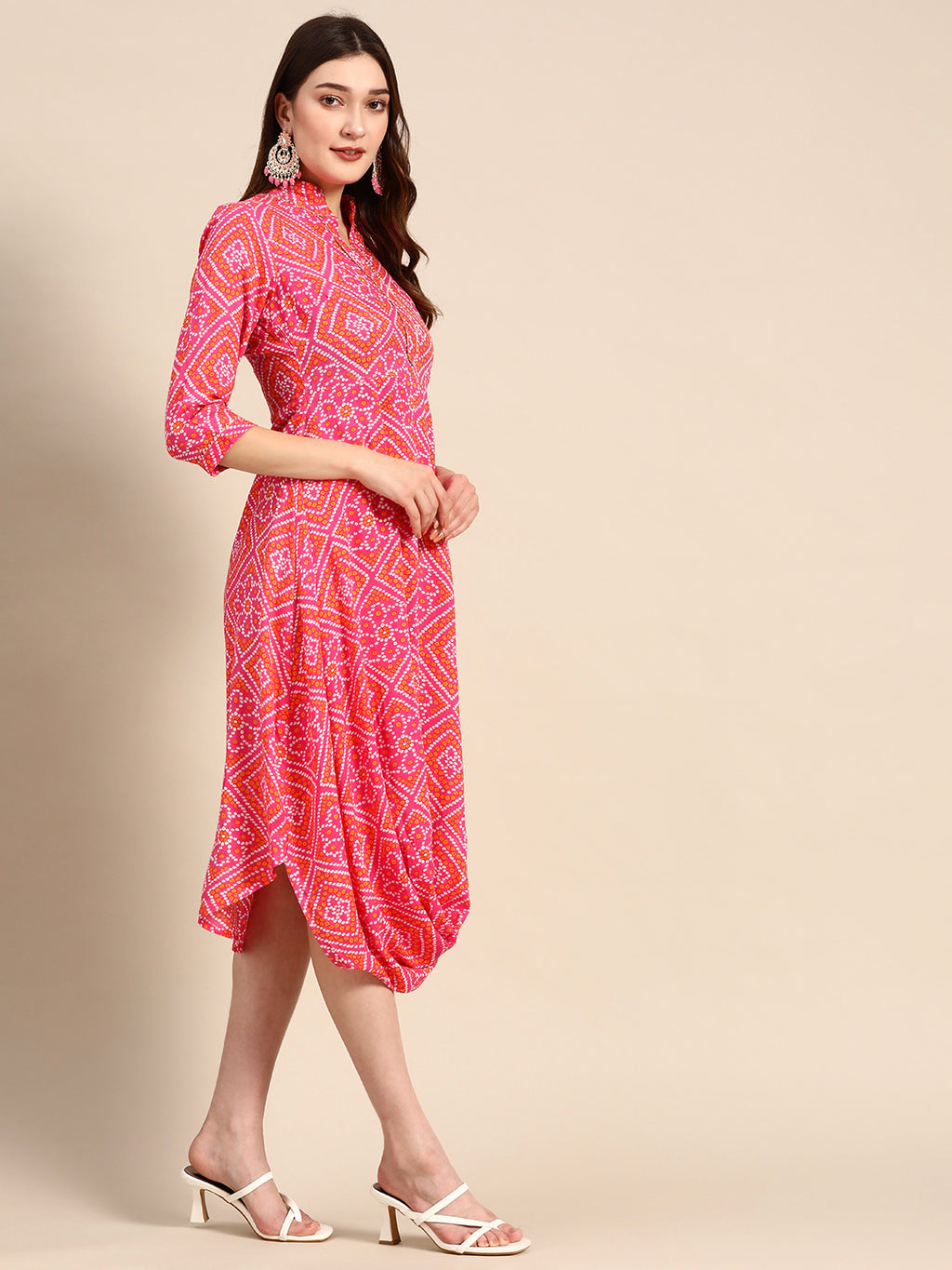 Front Cowl Midi Dress in Pink