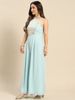 In cut pleated jumpsuit in Powder Blue