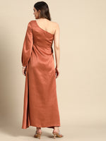 One shoulder Over lap Maxi Dress in Rust