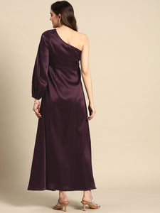 One shoulder Over lap Maxi Dress in Purple