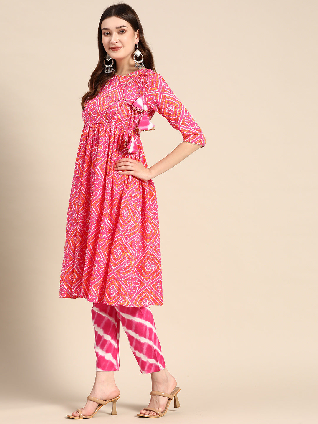 Anghrakha style Kurta with palazzo in Pink