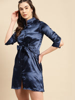 Front knot shirt dress in Navy