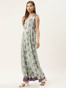 Front loops with flare pleated pants printed jumpsuit in pista