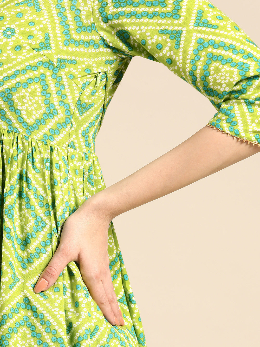 Anghrakha style Kurta with palazzo in Lime Green