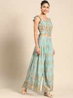 Crop Top with pleated palazzo in Light Blue Print