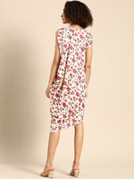 Asymmetric one side cowl Dress in Off White Print