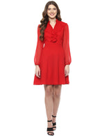 Frill collar Flare Dress in Red