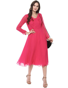 Front Gathered Midi Skater Dress in Pink