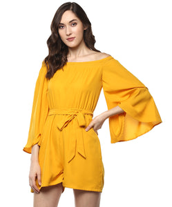 Off Shoulder Short Playsuit in Mustard