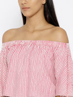 Off shoulder Striped crop top in Pink