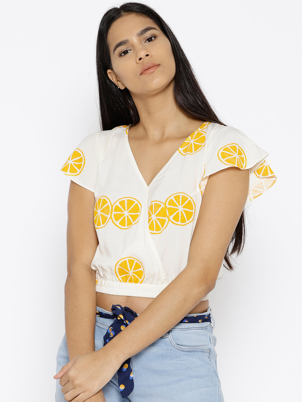 Over lap lemon printed crop top