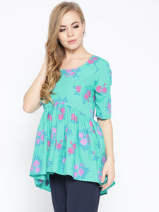 Floral printed top with flare in Mint Green