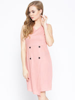 Slim Fit Dress with four buttons in Dusty Pink