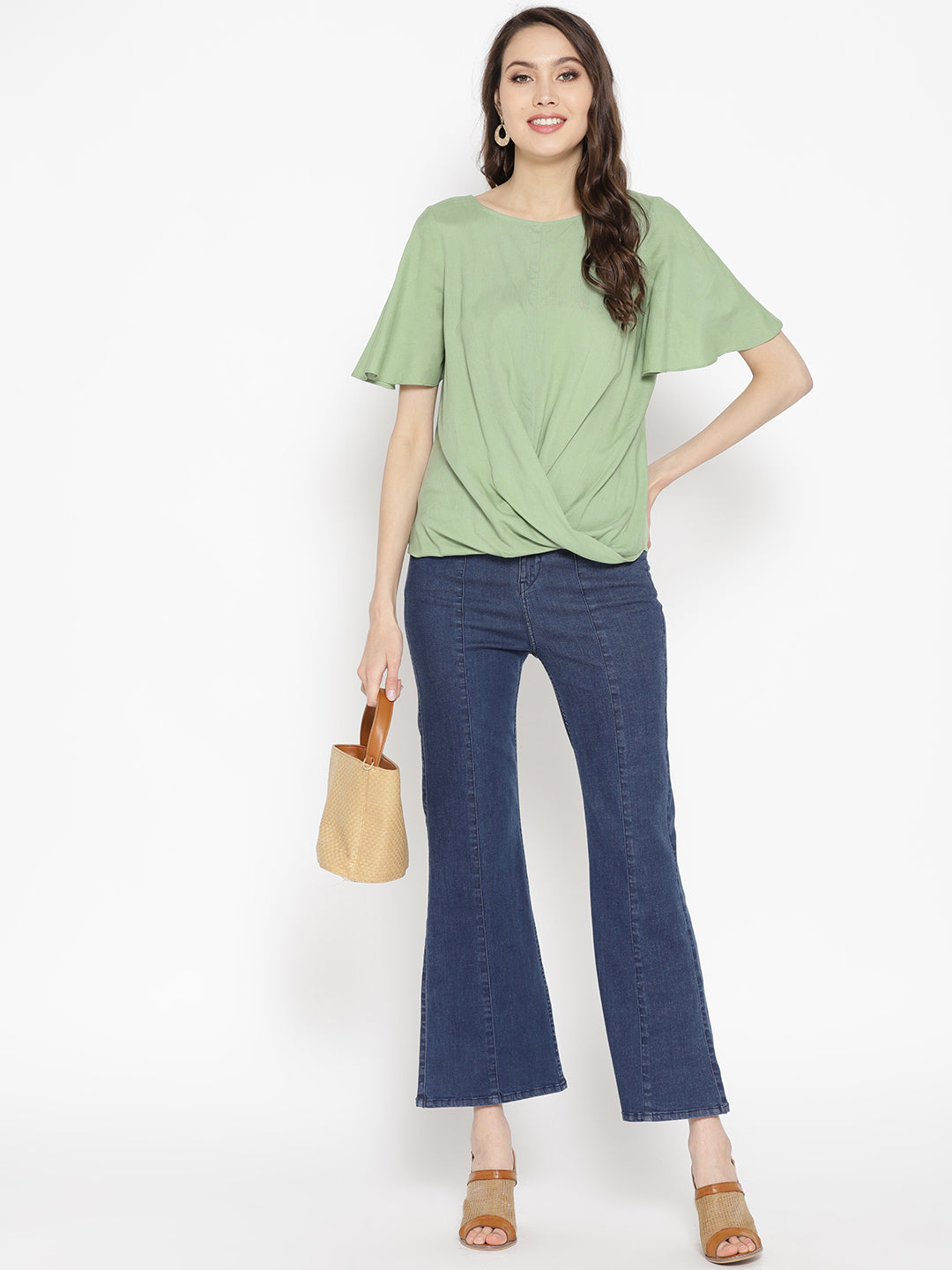 Front Surplice Top in Pista Green