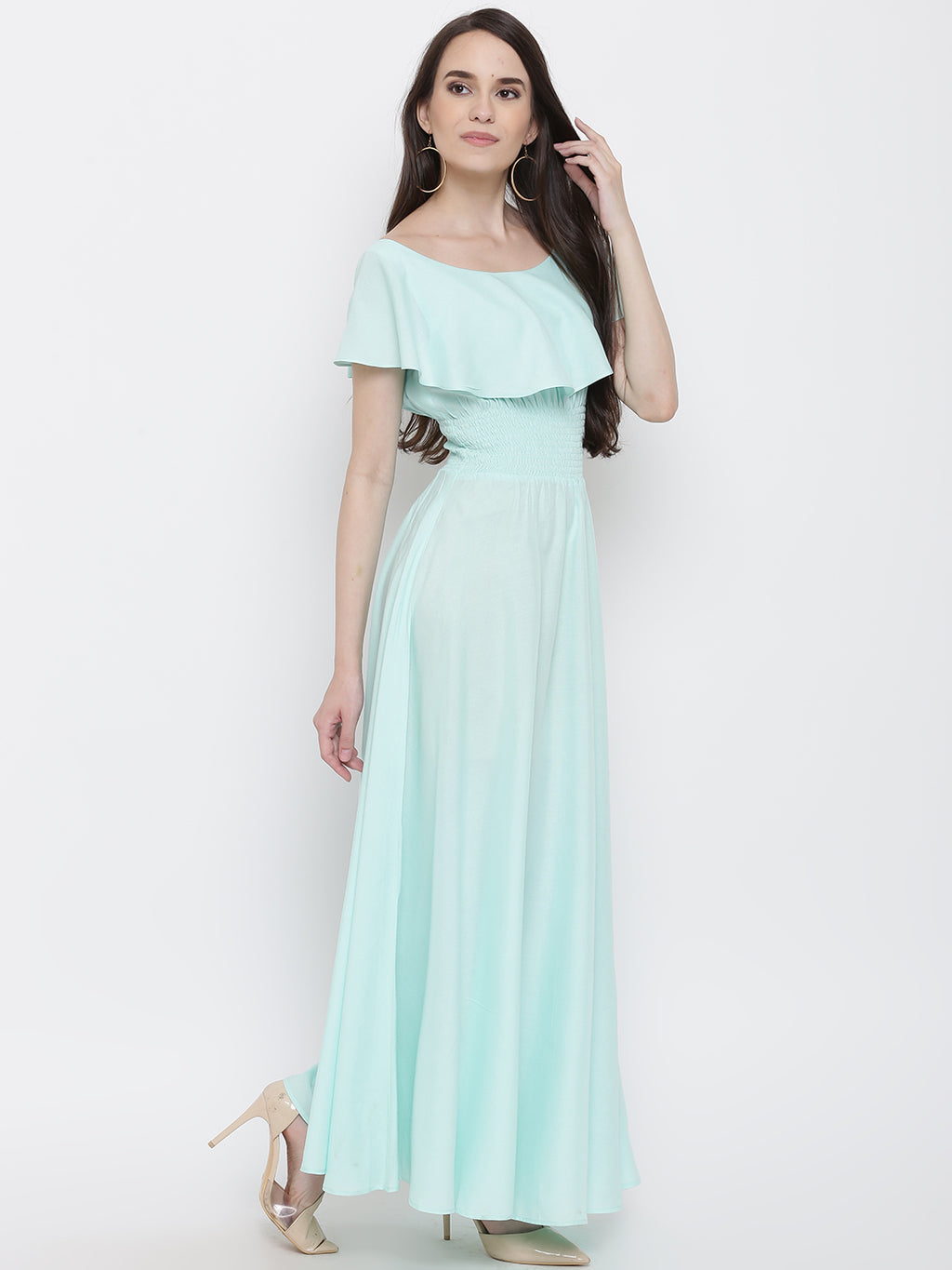 Smocking on waist maxi dress in Sky Blue