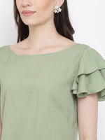 Double frill Sift dress in Pista Green