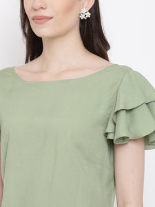 Double frill Sift dress in Pista Green