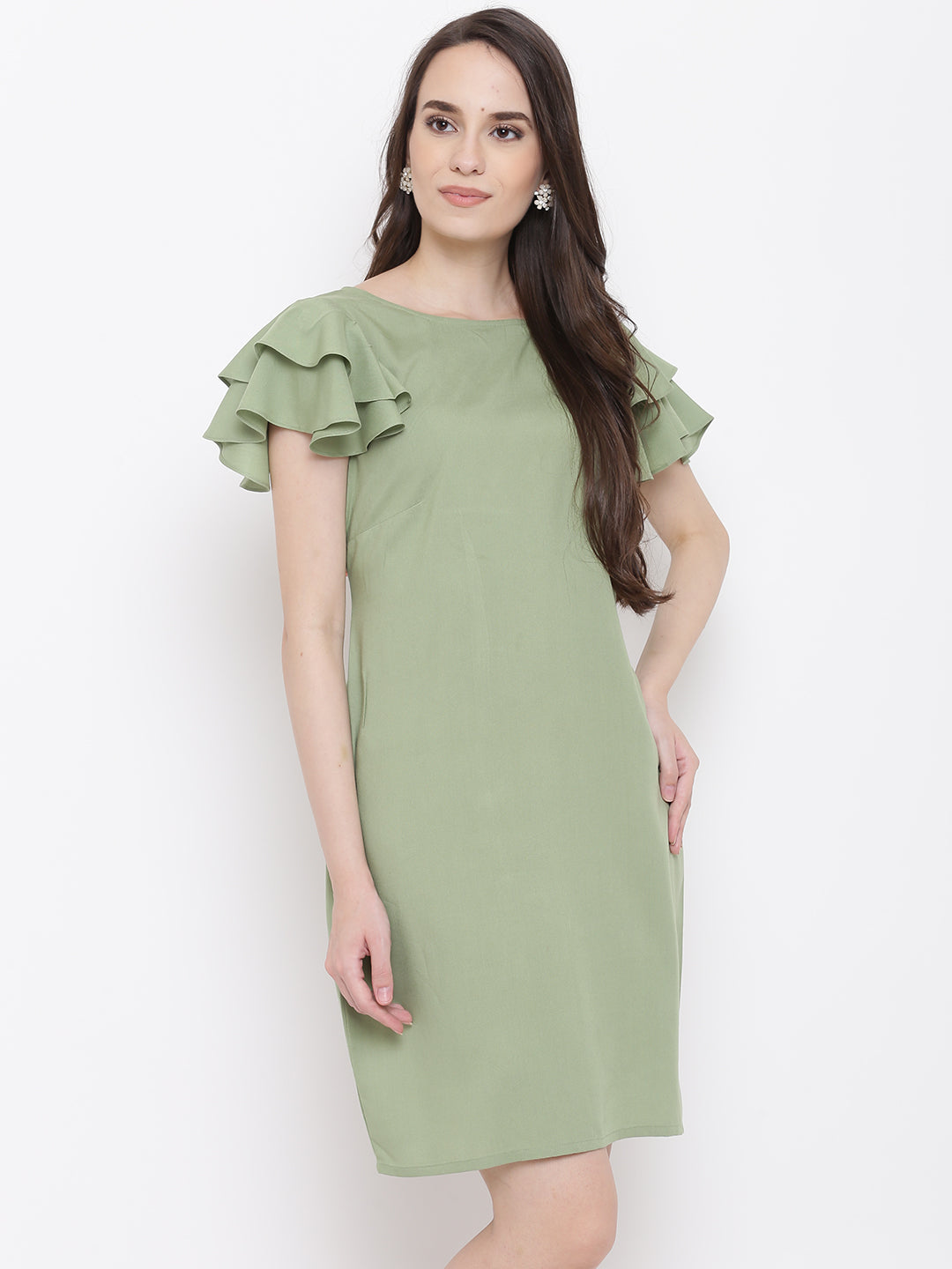 Double frill Sift dress in Pista Green