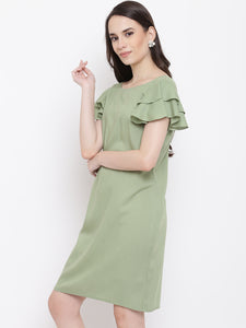 Double frill Sift dress in Pista Green
