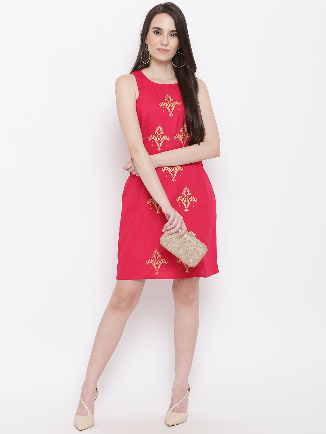 Incut sleeve Pencil mini dress in Red