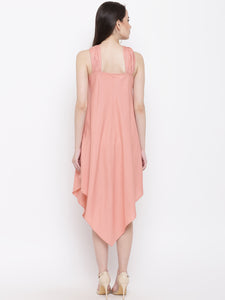 Draped ring neck flare dress in Dusty Pink