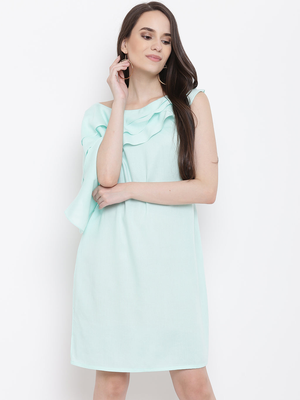 Triple layer Assymetric frill dress in Sky Blue