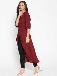 Front twist long top in Maroon