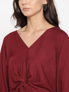 Front twist long top in Maroon