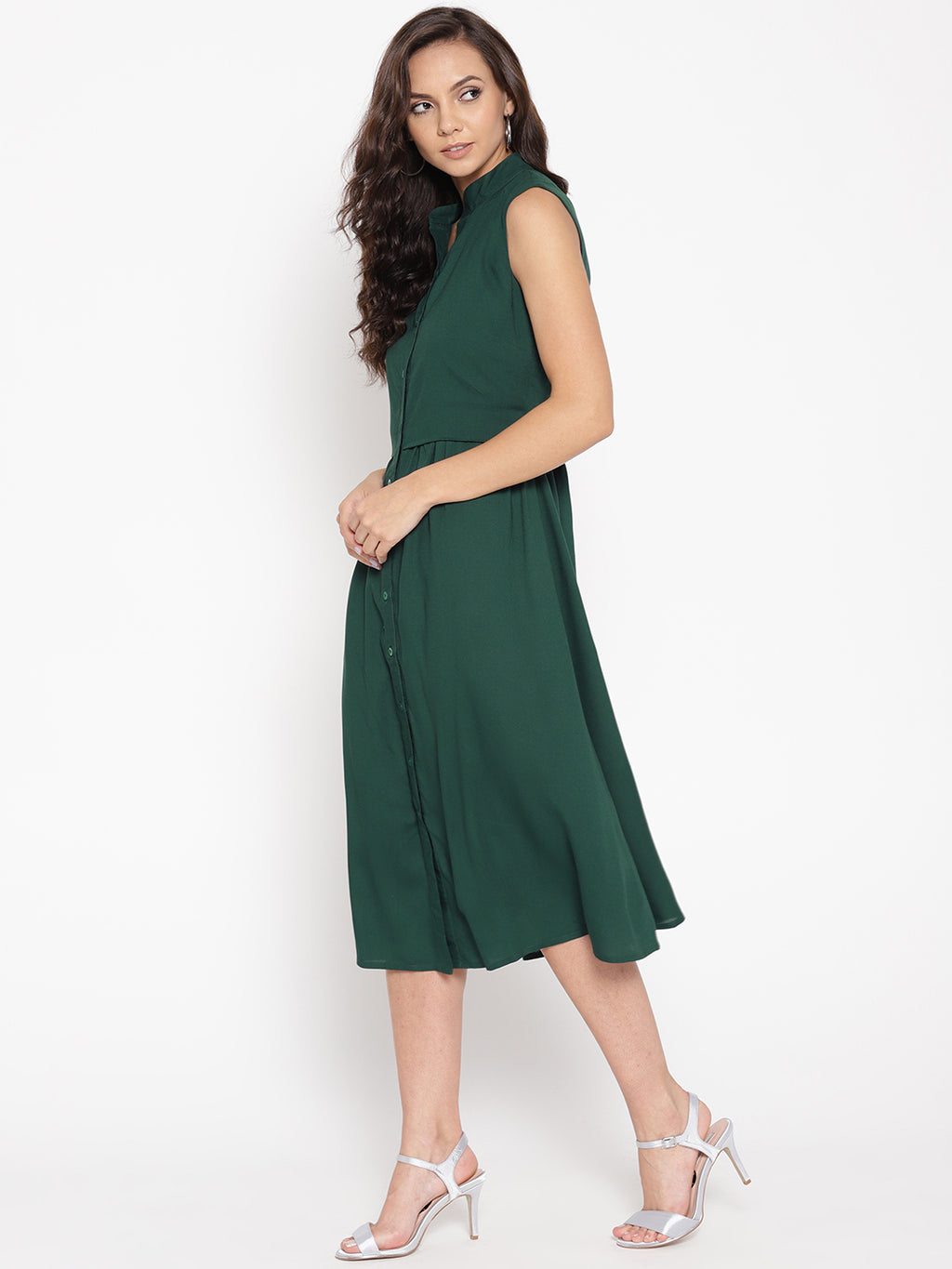 Front placket two layer midi dress in Bottle Green