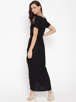 Gold Block Print Front Pleated side cowl dress in Black