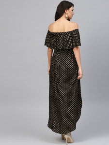 Off shoulder Flare yoke and U hem maxi dress in Black