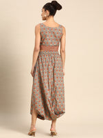 Cowl skirt with crop Top in Grey Print