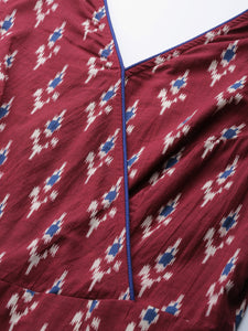 Overlap neck pleated jumpsuit in Burgundy Print