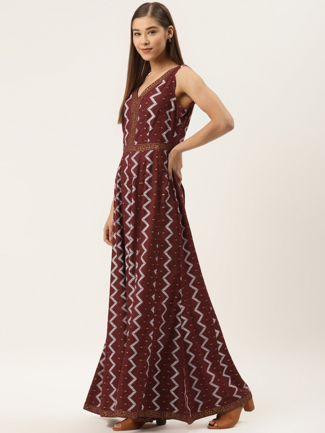 Front borders with kalidar pants printed jumpsuit in maroon