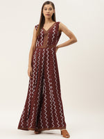 Front borders with kalidar pants printed jumpsuit in maroon