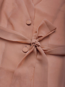 Notch collar overlap top with tie in Dusty Pink