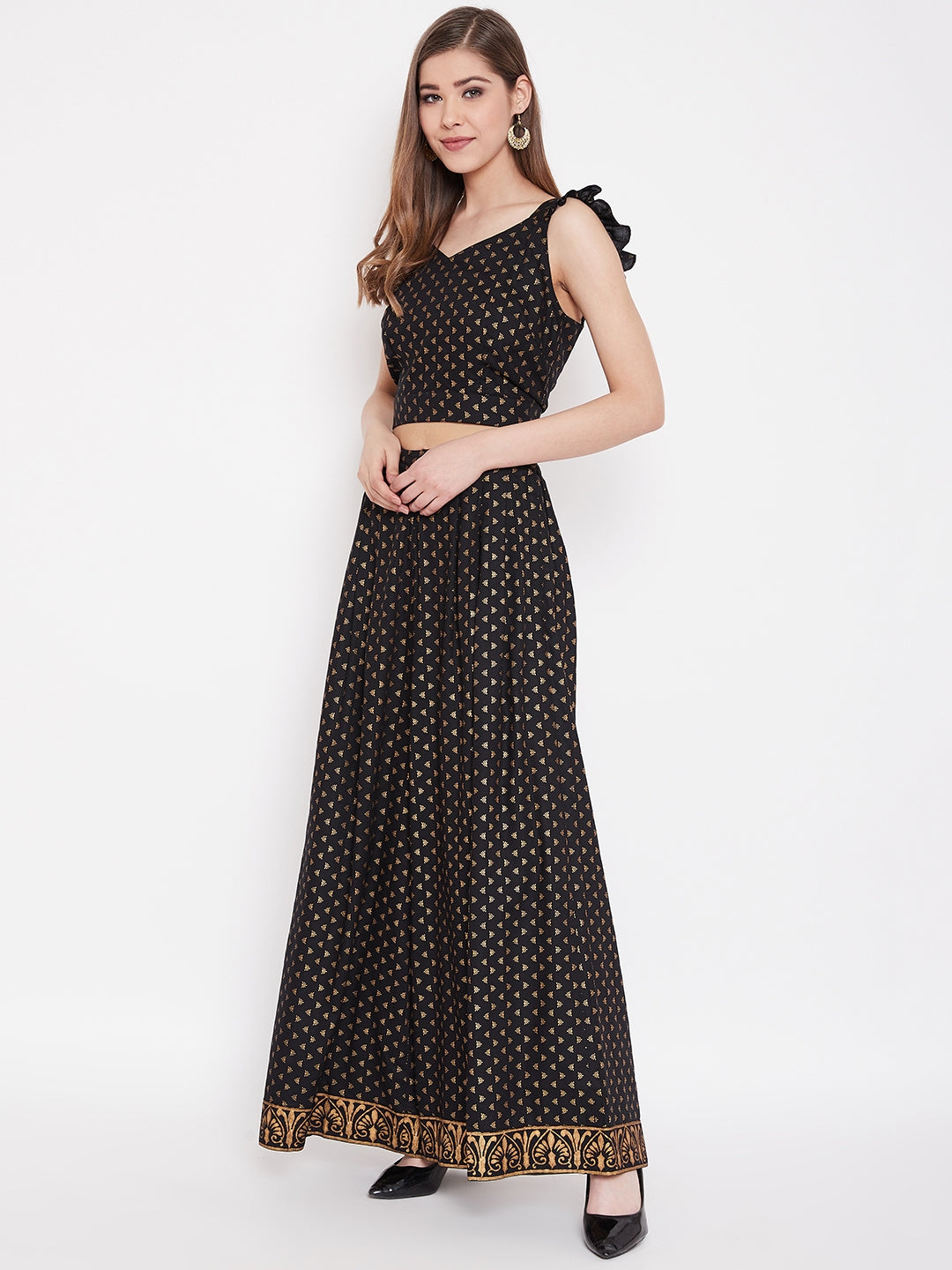 Crop top with back tie and palazzo pants in Black